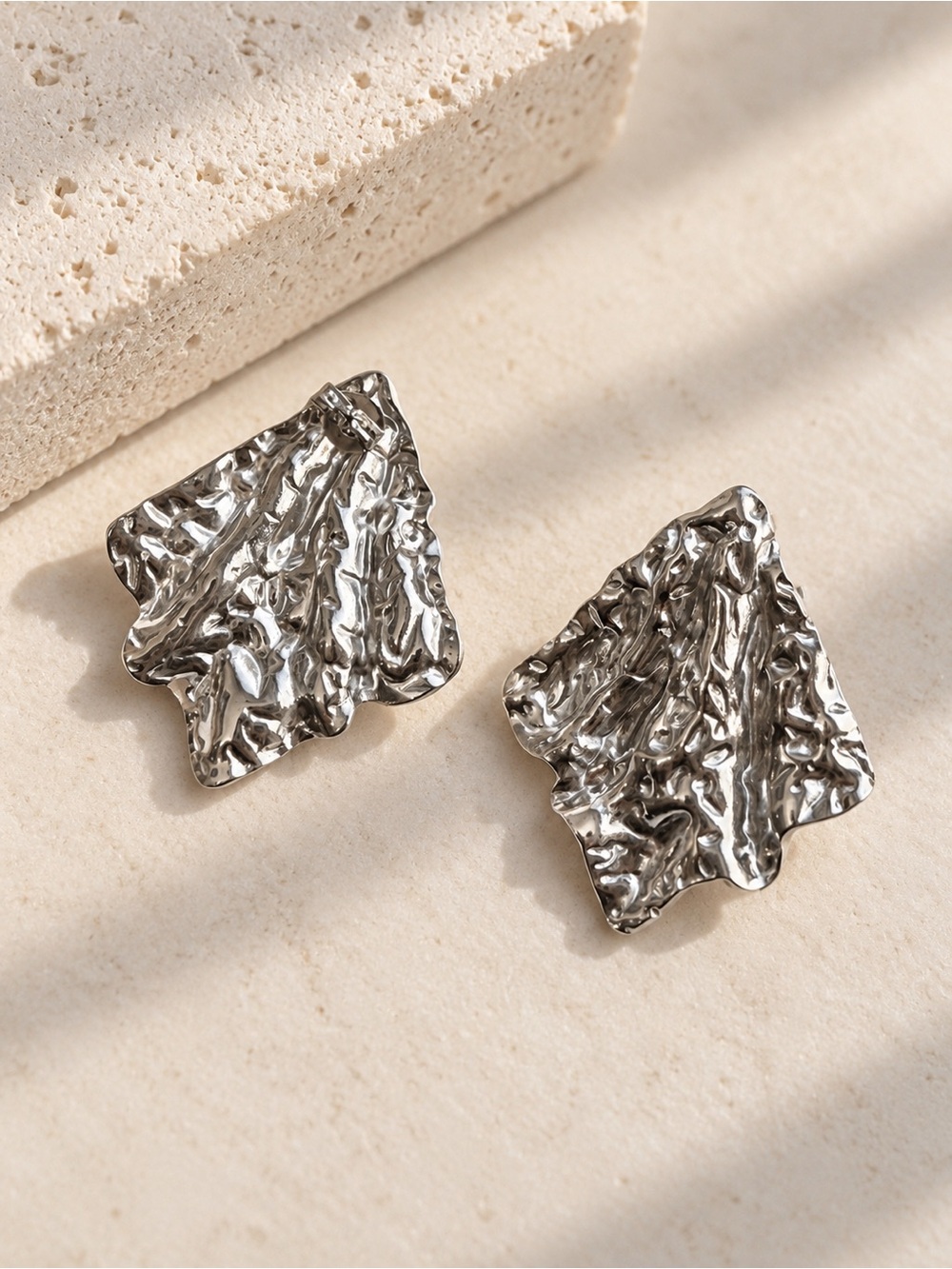 Stainless Steel Textured Leaf Stud Earrings - Minimal Women Accessories